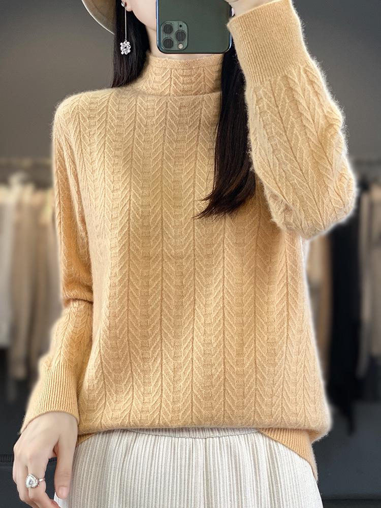 Women's Autumn/Winter Lightweight Wool Basketweave Long Sleeve Top