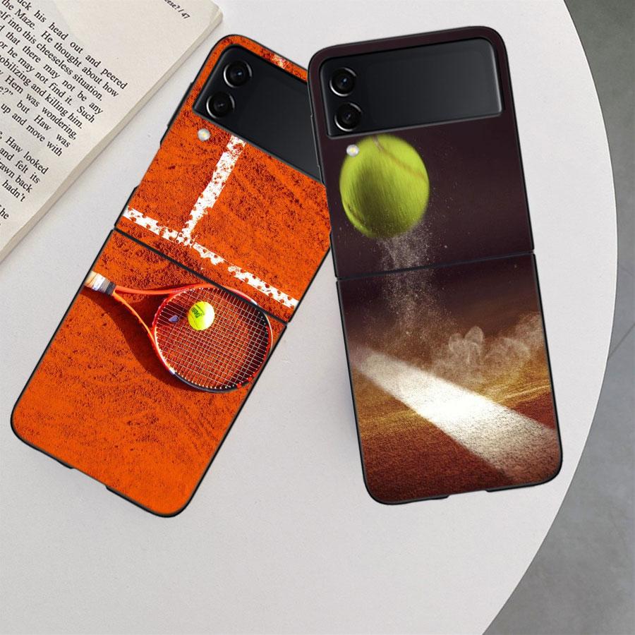 Теннисная ракетка Теннисный мяч Чехол для телефона Для Samsung Z Flip 7 6 5G Galaxy Z Flip 5 4 3 Черный Жесткий чехол-бампер Роскошный ПК-корпус Coque