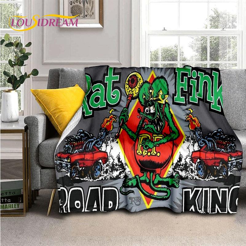 Одеяло с изображением мотоцикла, автомобиля и забавной крысы Fink, мягкое одеяло для дома, спальни, кровати, дивана, пикника, путешествия, офиса