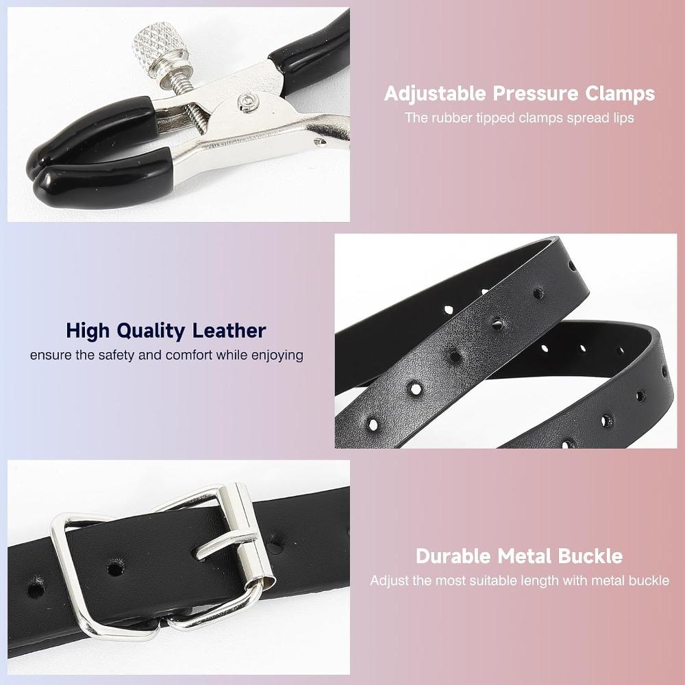BDSM Nipple Toys Labia Spreader Straps with Clamps Sex Bondage Restraints G-Spot Stimulation Oral Sex Clitoris Clip Female 18+