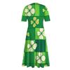 Женская повседневная мода St. Длинное свободное платье с принтом ко Дню Святого Патрика, V-образным вырезом, короткими рукавами и талией