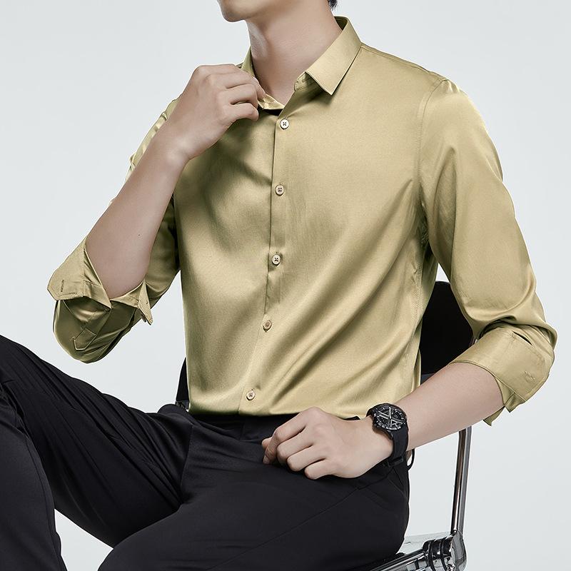 Рубашка из мерсеризованной немаркой мужской с длинным рукавом, не мнется, деловой костюм, свадебная рубашка, однотонная