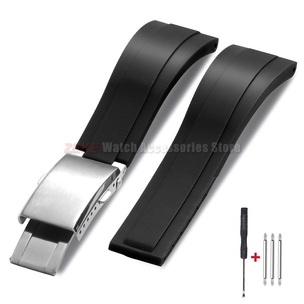 Силиконовый ремешок для часов 20 мм для Rolex для Water Ghost Green Водонепроницаемый резиновый ремешок для часов Цельный регулируемый браслет с раскладывающейся застежкой