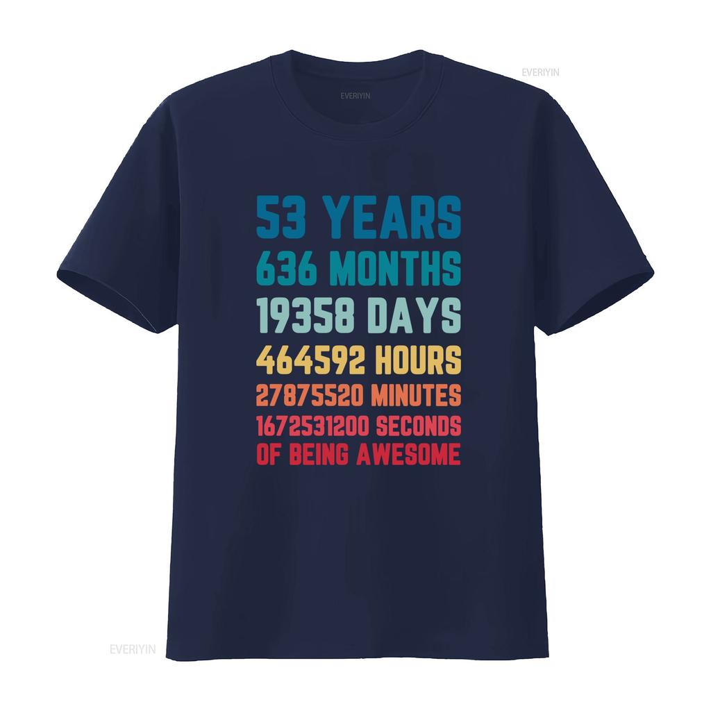 53 Years 636 Months 19358 Days Mens T Shirt 100 Cotton 53rd Birthday vintage Washed Slightly Casual Stylish Unisex