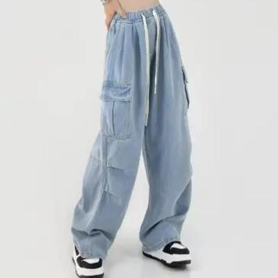 Свободные повседневные джинсы с эластичной талией, женские осенние новые тонкие универсальные брюки прямого кроя с высокой талией