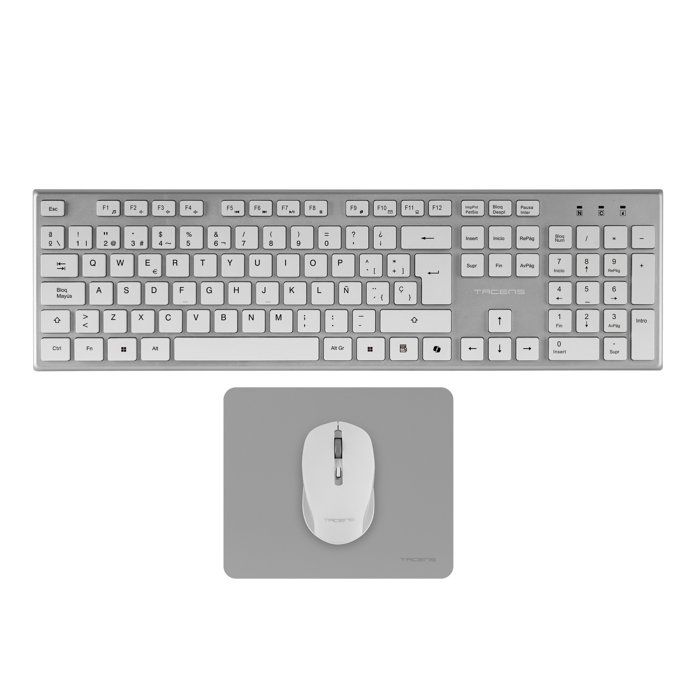 Combo Sans Fil 3en1 - TACENS - ZENITH - Clavier Espagnol - Souris Optique 3200 DPI - Blanc