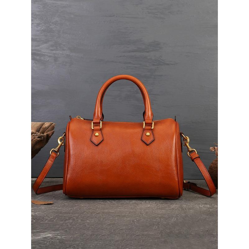 Женская сумка из натуральной кожи, винтажная сумка-тоут для поездок на работу, сумка через плечо Boston Bow-top из коровьей кожи