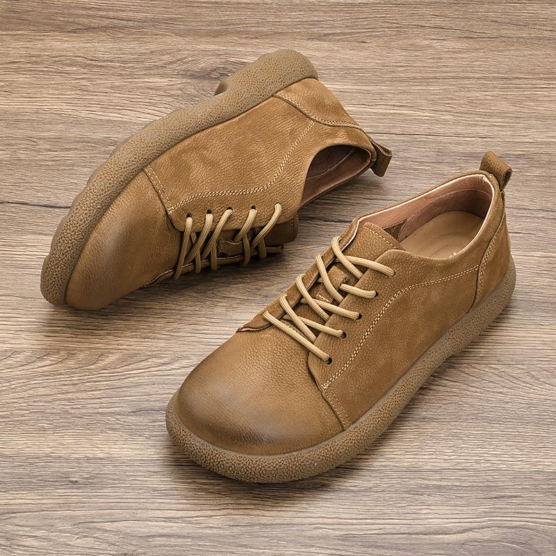 Верхний слой коровья кожа Толстая подошва Мужская обувь Новая Весна Ретро Плоская подошва Повседневная На шнуровке Универсальная Противоскользящая Дышащая Мягкая подошва Летняя версия