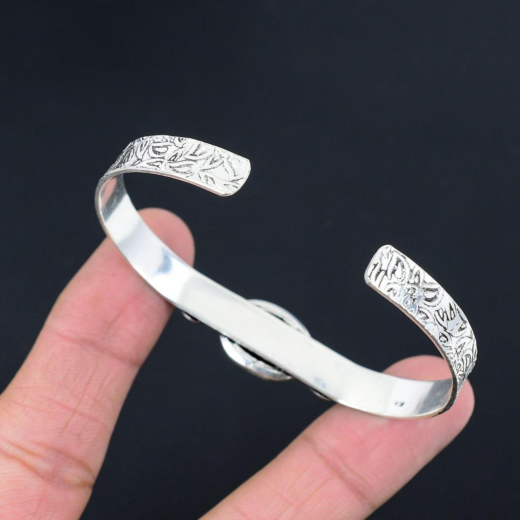 Halloween Deal Bronzite Stone Crescent Moon Artisan Bangle Bracelet 925 Silver