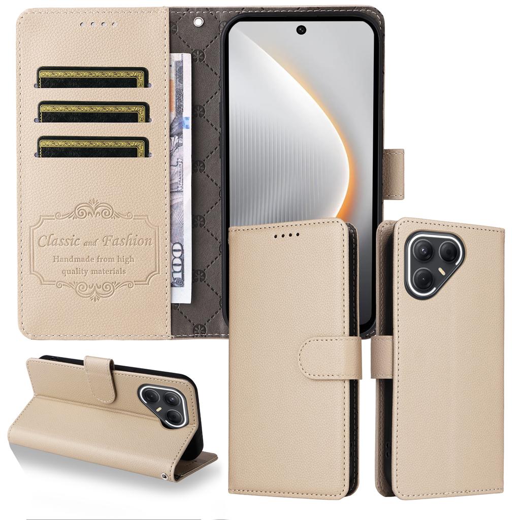 For TECNO Pova 7 5G Case RFID Blocking 3 Card Slots PU Leather Phone Cover with Wrist Strap