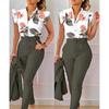 Summer Fashion Print 2 Piece Set Women Casual Button Flying Sleeve Shirt Pants Suits Female V-Neck Top High Waist Pants Outifits