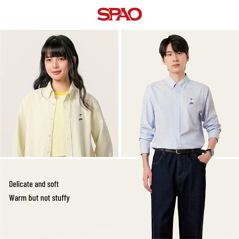 Повседневная оксфордская рубашка с длинным рукавом SPAO Bear Co-branded