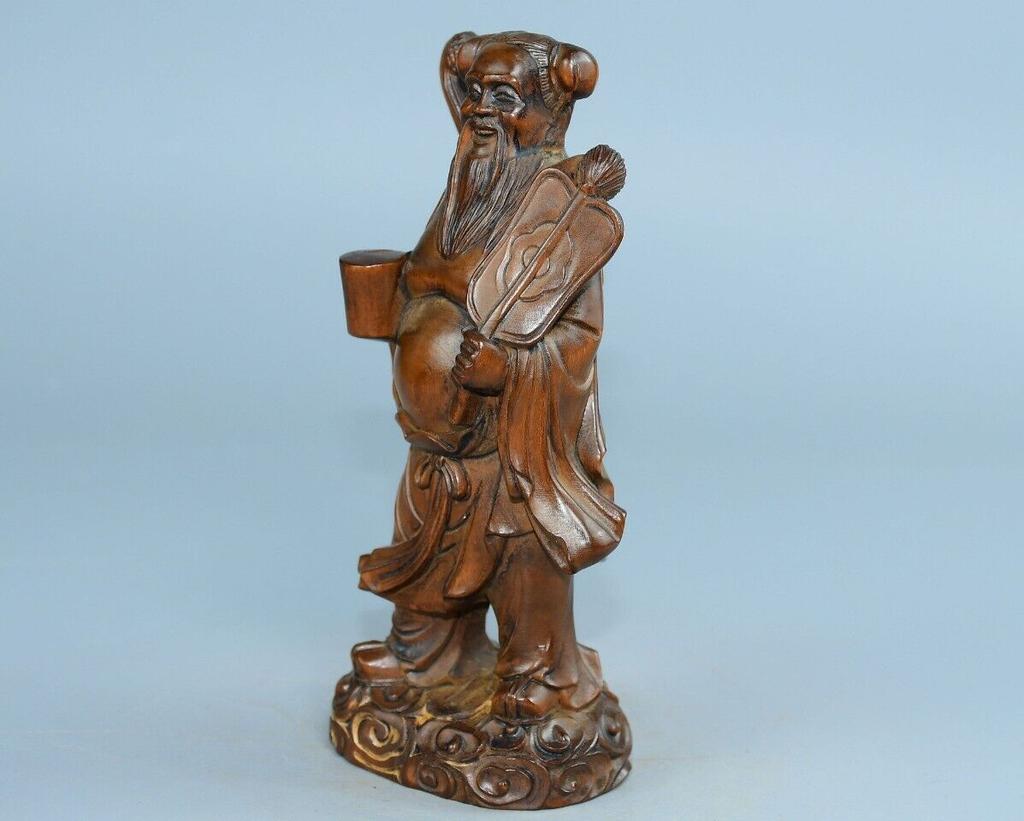 Chinese Antique Boxwood Wood Carving Exquisite Figure Statues Home Decor Art