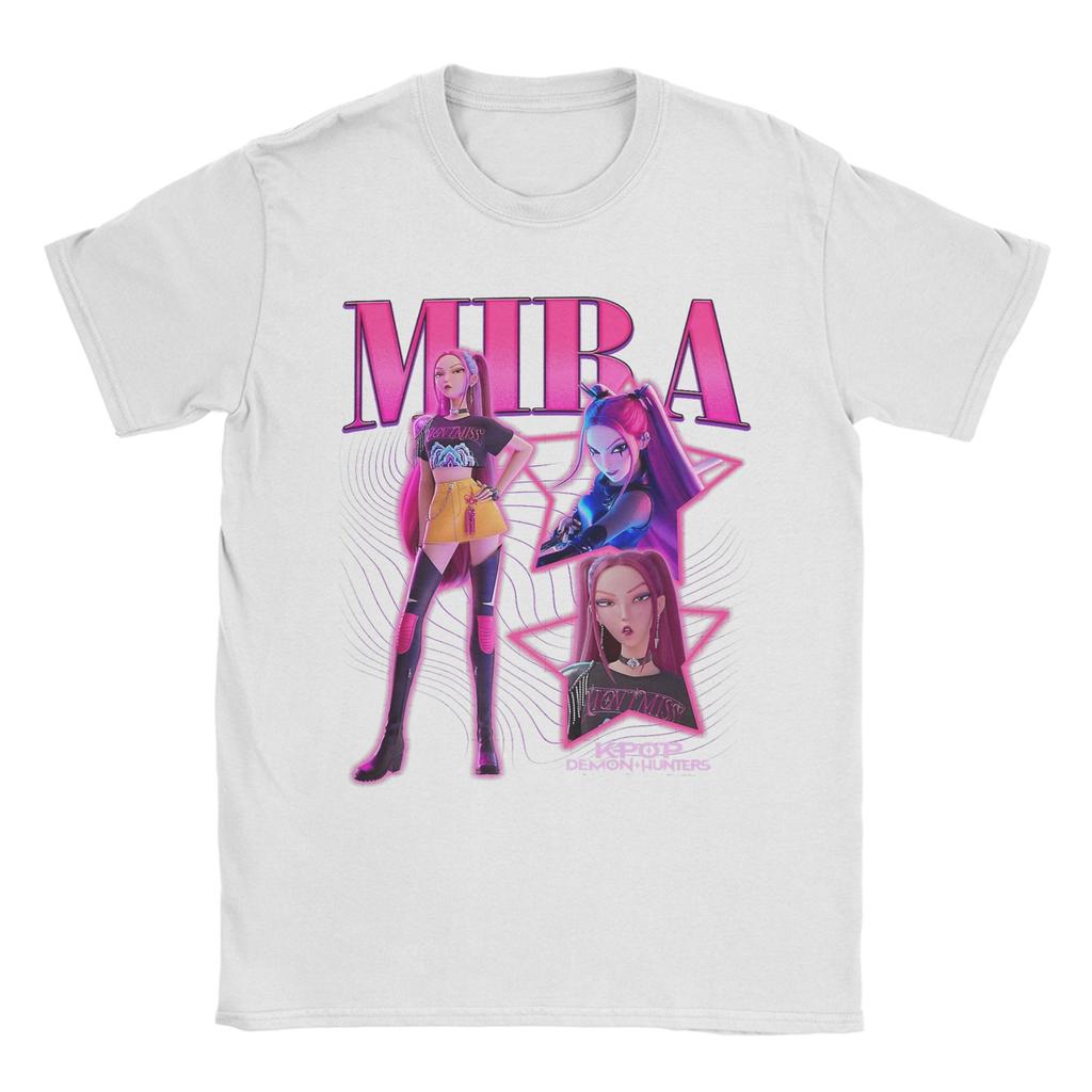 Мира Шкаф Ретро Неон HUNTRX HUNTRIX Kpop Охотники на Демонов Футболка для Мужчин Хлопковые Футболки с Коротким Рукавом Летние Топы