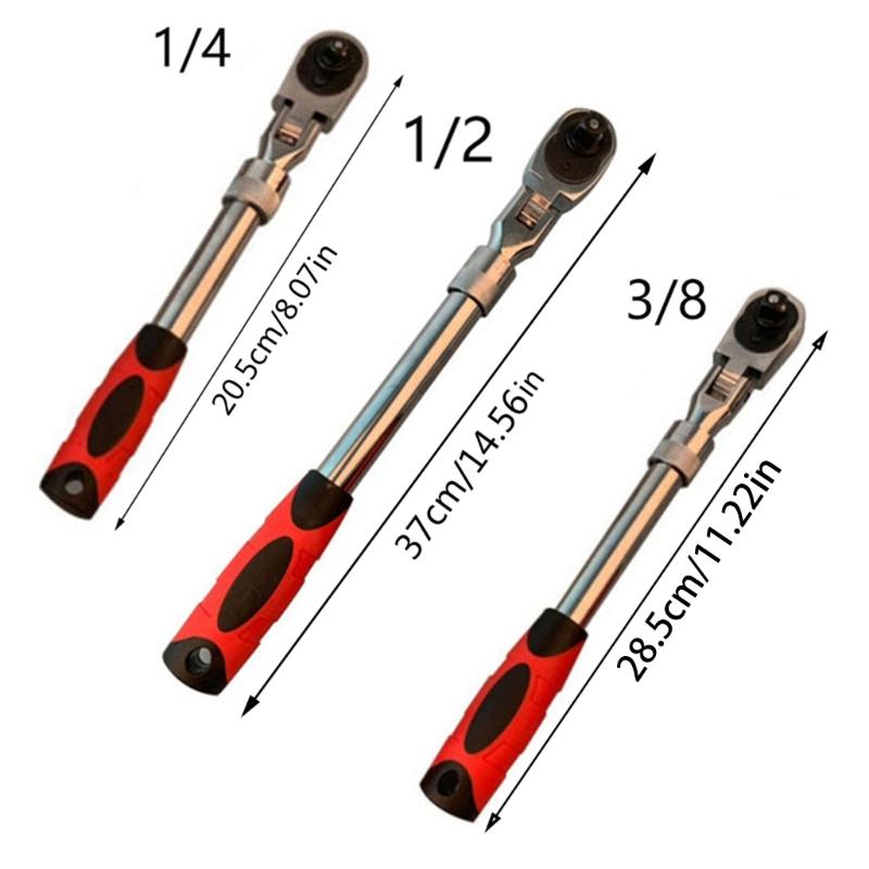 72-Tooth Extendable Flex-Head Ratchet Wrench 1/4 3/8 & 1/2-Inch Drives Carbon Steel Auto Mechanics/Confined Spaces