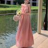 Seaside Vacation Casual Pink Suspender Dress for Women In Summer New Loose Slim Big Sling Skirt Beach Skirt