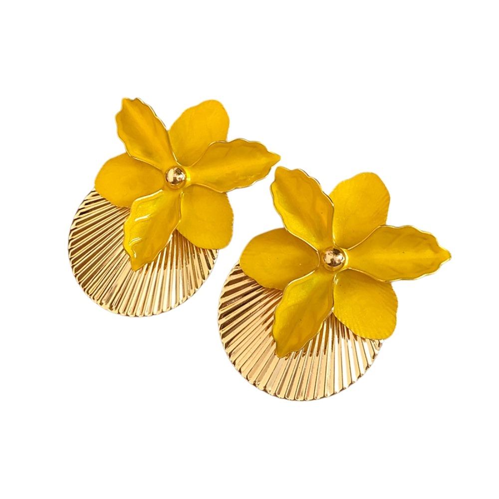 Oil Drip Floral Ear Studs Butterfly Orchid Ear Pendant Orchid Flower Shell Earrings Daily