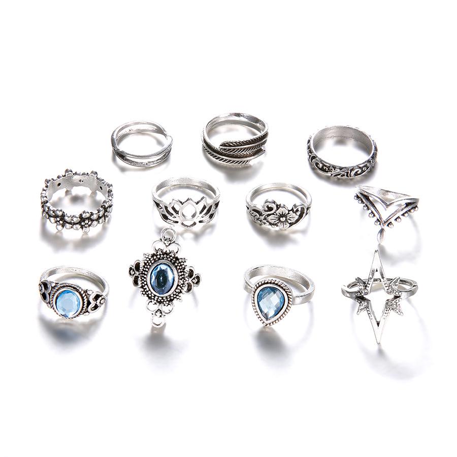 Vintage Starry Sky Gem Carved Diamond 11-Piece Ring Set