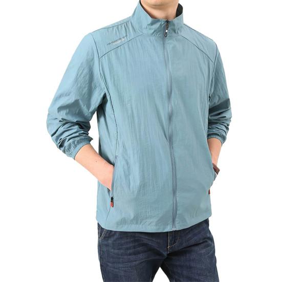 Мужское летнее пальто с лацканами и длинными рукавами, солнцезащитная куртка, сплошной цвет, свободная посадка, ветрозащитная верхняя одежда на молнии