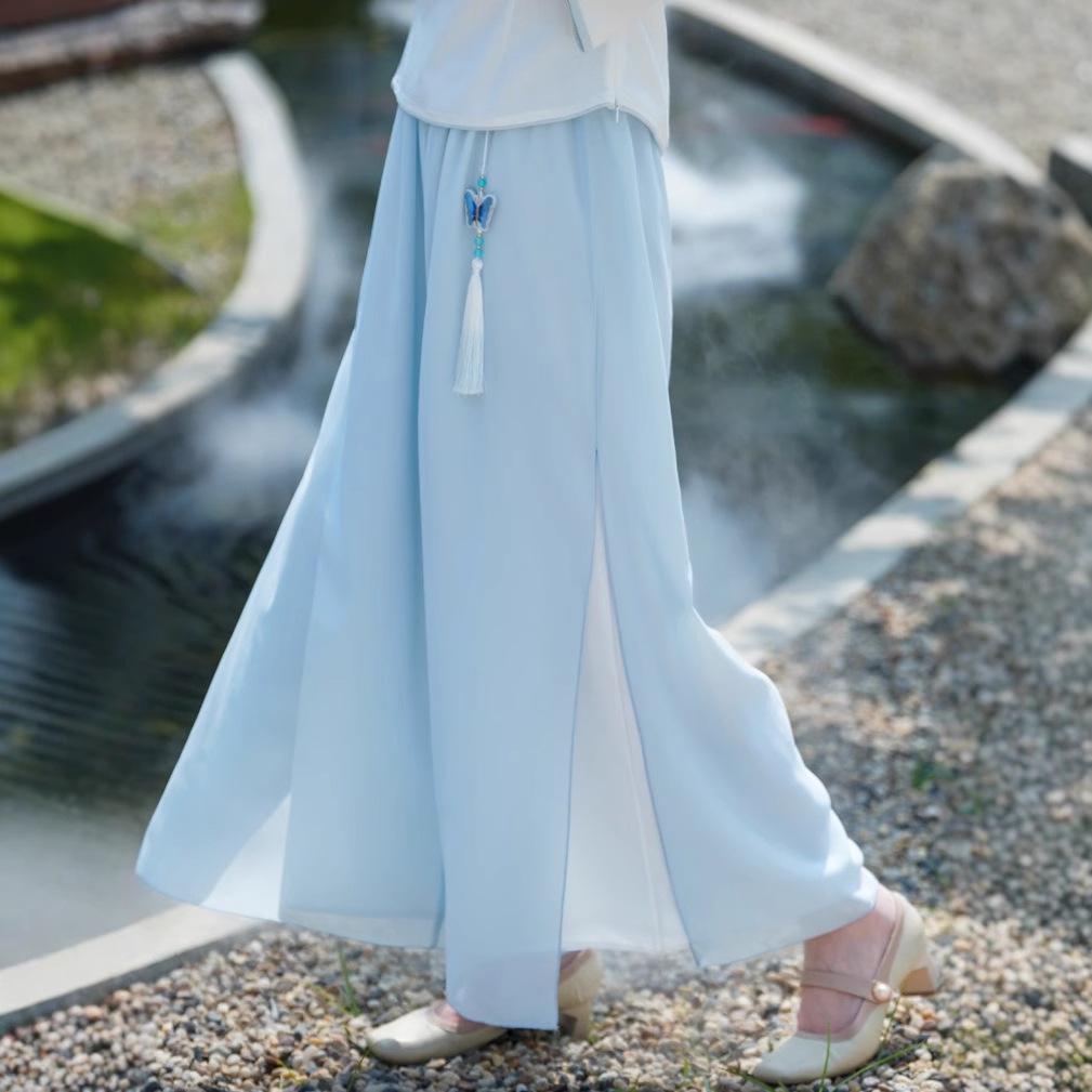 Китайский ретро вышитый хлопково-льняной костюм тан и брюки с широкими штанинами, комплект из двух предметов для женщин