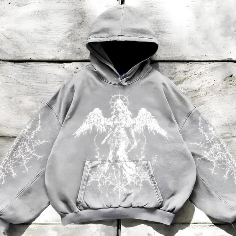 Mens Oversized Hooded Sweatshirt With 3D Goddess Print Loose Fit Casual Long Sleeve Pullover