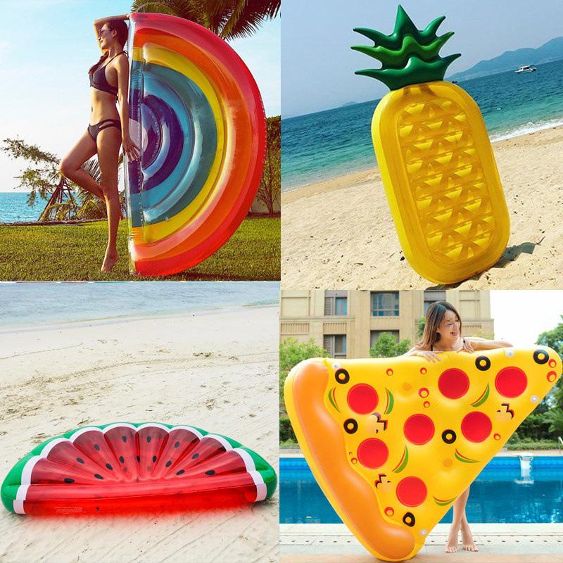 Inflatable Pineapple Cactus Watermelon Pizza Rainbow Pool Float Set