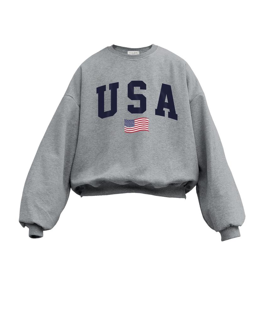 Свитшот Oeta USA Flag, двойной хлопок, свободный крой, спущенное плечо, объемный крой