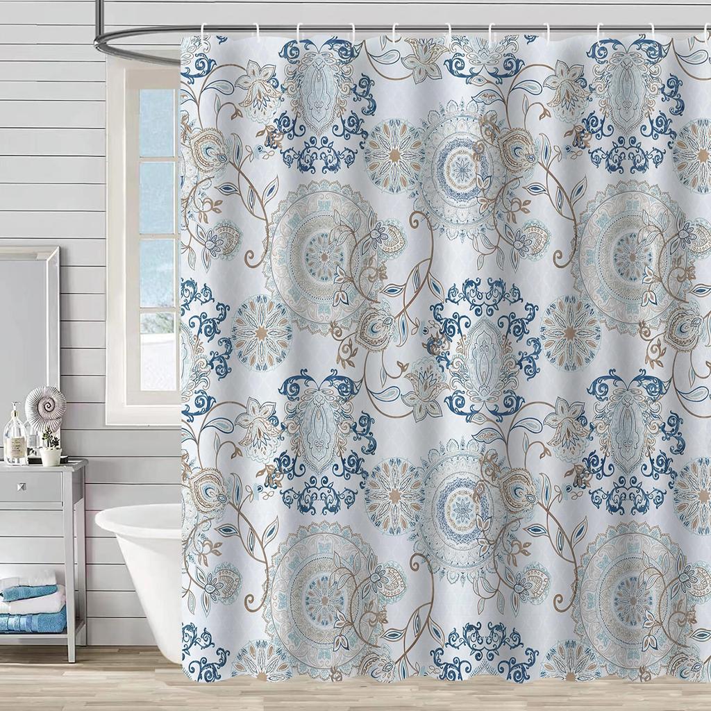 Digital Printing Shower Curtain Waterproof And MildewProof Curtain Watercolor Flower Flower Plant Flower Ben Bathroom Partition Free Punching