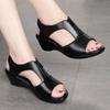 Women's Sandals Soft Leather Wedge Flat Shoes 2025 Summer New Fish Mouth Slope Heel Sandals Comfortable Soft Bottom Shoes