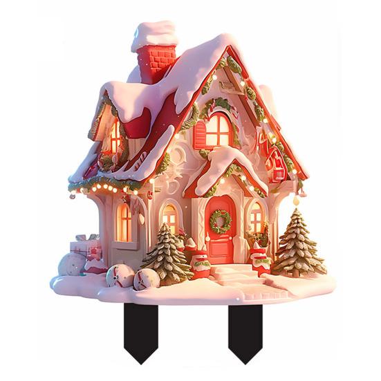 Рождественский снежный колышек для дома, акриловый садовый декоративный колышек, зимний деревенский дом, рождественский декоративный колышек для лужайки на патио