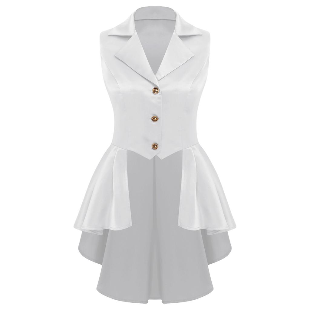 Женский жилет в викторианском стиле с отложным воротником, без рукавов, на пуговицах спереди, с асимметричным низом с оборками, куртка-топ