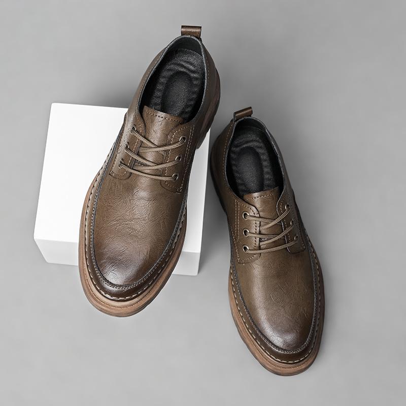 Классические мужские туфли в стиле ретро с круглым носком, повседневные туфли для вождения, туфли на шнуровке из натуральной кожи, мужские деловые туфли для свиданий на толстой подошве