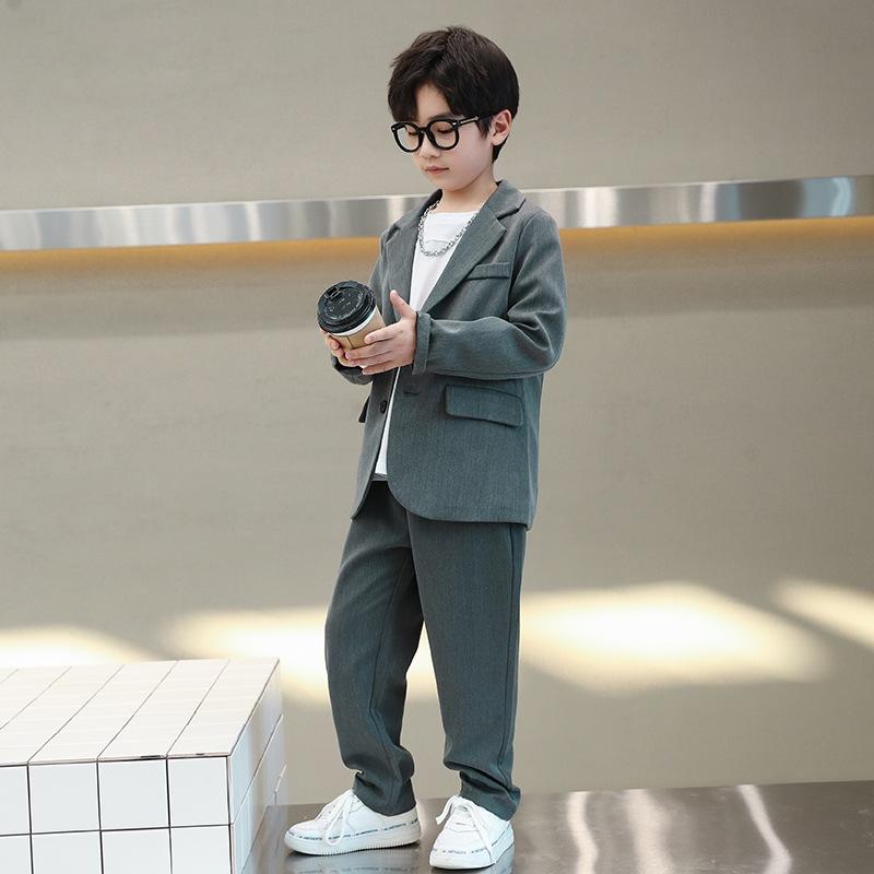 Костюмы для мальчиков весна-осень, повседневный блейзер с длинным рукавом, пиджак, брюки, школьная форма, подростковый детский комплект
