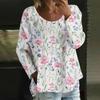 Женский повседневный модный свободный топ с круглым вырезом и цветочным принтом, с длинным рукавом