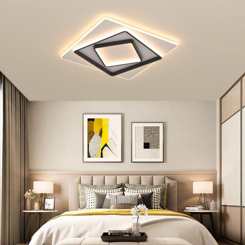 Светодиодная люстра для спальни, черно-белая квадратная современная потолочная лампа, чердак, гостиная, столовая