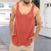 Men Summer Knitted Tops O-neck Sleeveless Solid Color Loose Fit Pullover Tops Stretchy Vest Streetwear