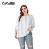 Summer Women's Shirt Plus Size Loose Tassel Tie Striped Short Sleeves Top