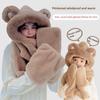 Autumn and Winter Bear Hat Scarf Integrated Women's Thermal Gloves Three-piece Set Cute Hooded Ear Hat Plush Hat