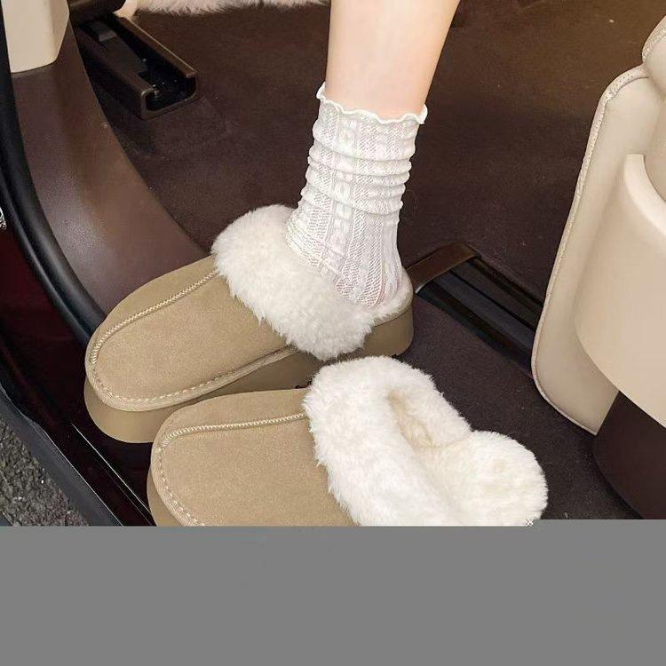 Волосатые утолщенные тапочки-мешки на толстой подошве женские 2025 зима новые для улицы утолщенные бархатные зимние сапоги