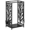Steel Firewood Log Holder Indoor Outdoor Firewood Rack Fireplace Wood Storage Shelf with 4 Tools, Hooks, Tree Pattern Design, Rust-Resistant, Black
