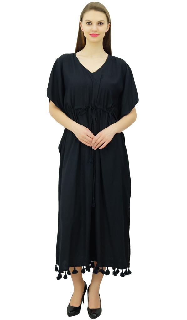 Bimba Женский длинный макси кимоно кафтан вискозный ночной халат с кисточками и завязками