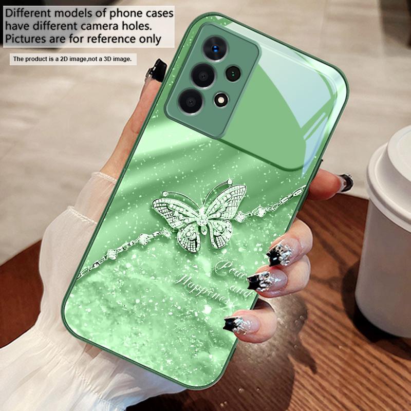 Элегантная синяя бабочка Для Samsung A73 72 71 A70 56 55 54 A53 52 51 50 42 A35 A34 33 32 31 26 25 24 23 22 30 стеклянный чехол для телефона