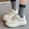 Leather Platform White Shoes Women's Shoes 2025 New Versatile Sports and Leisure Shoes Heightening Lace-up Lightweight Lace-up Board Shoes
