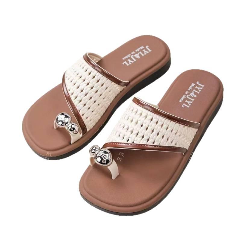 Ретро шлепанцы с плоской подошвой и открытым носком 2025 женские карманные новинка лето верхняя одежда курорт морское побережье пляж сланцы