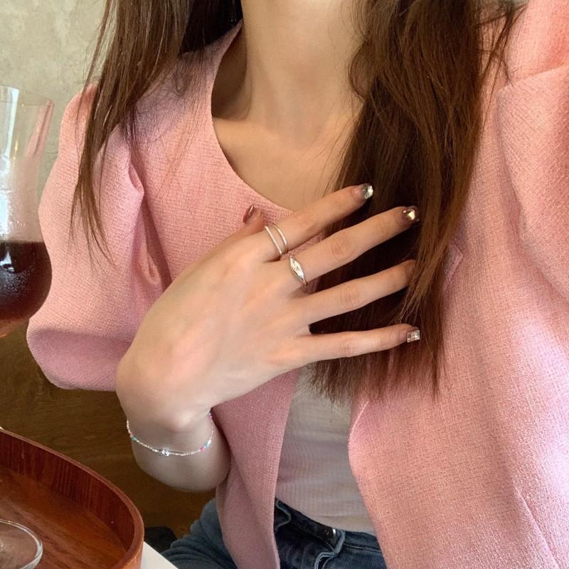 Серебряное кольцо для женщин и девушек, ювелирные изделия, геометрия, выдолбленный дизайн, перекрывающий друг друга, модный нишевый дизайн в минималистском стиле