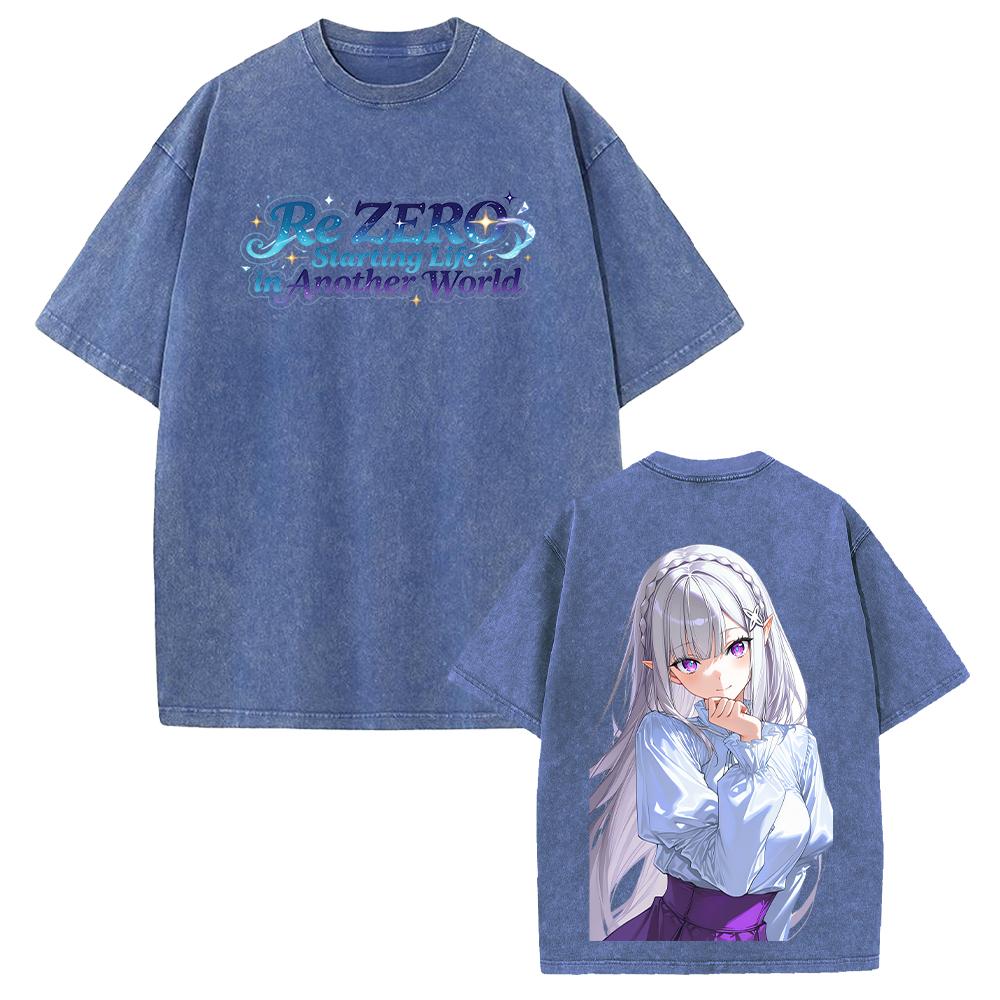 Горячая Аниме Re ZERO Эмилия Кавайная Графическая Футболка Мужская Женская С Коротким Рукавом Одежда Стиранный Хлопок Футболка Повседневная Футболка Винтажная Футболка