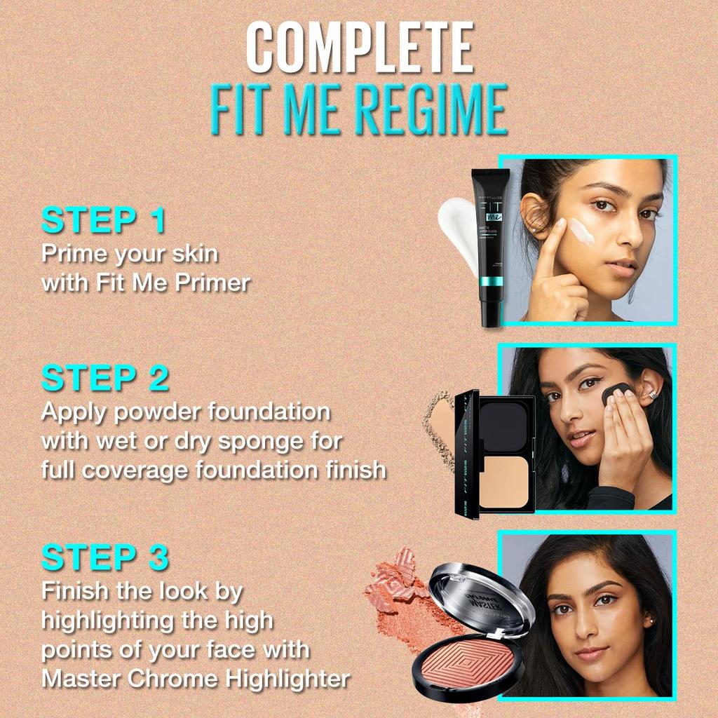 Maybelline New York Fit Me Powder Foundation 9g Shade 235 Full Matte Coverage SPF44 24Hr Oil Control Lightweight Shine Free Longlasting Makeup