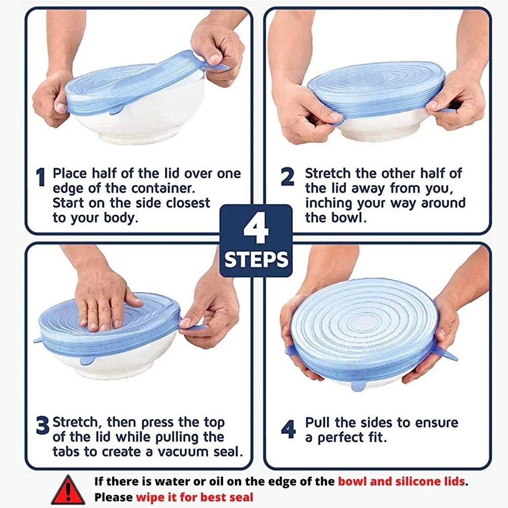 Регулируемая силиконовая крышка для кухонных принадлежностей, 6 шт., крышка для хранения продуктов на кухне, универсальная выдвижная крышка для посуды