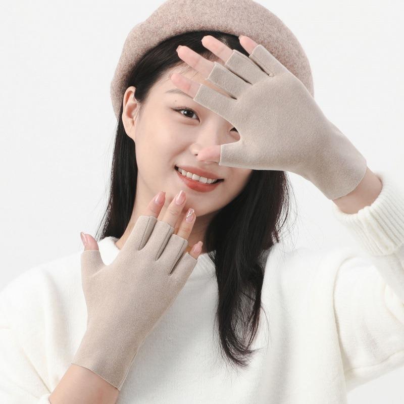 German Velvet Gloves Women's Winter Half-finger Gloves Woolen Emollient and Warm Thin Half-finger Keyboard Student Gloves