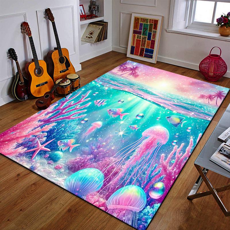 "Underwater Paradise with Coral & Jellyfish" Patterned carpet a non slip rug suitable for all seasons and any setting, gift